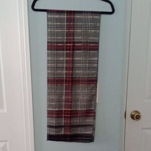 Plaid Scarf with Red and Gold Accents